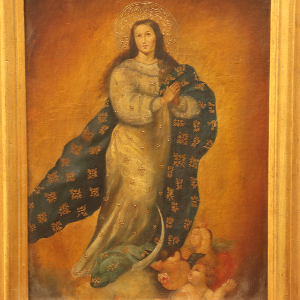 AW319: Madonna Spanish Colonial Style Oil on Canvas Painting