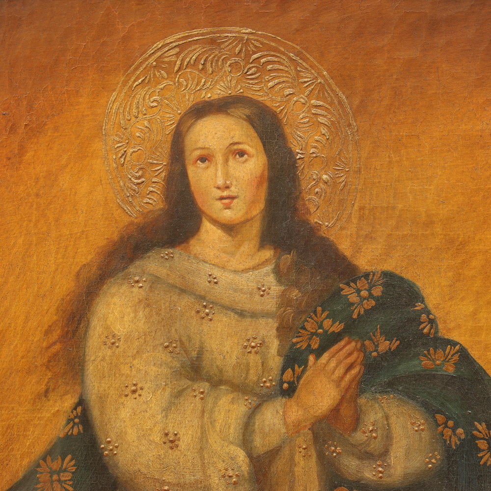 AW319: Madonna Spanish Colonial Style Oil on Canvas Painting