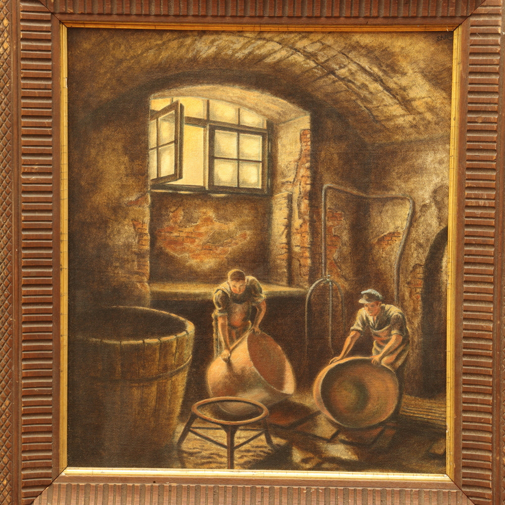 AW405: American WPA Illustration Painting Winemakers Oil on Canvas