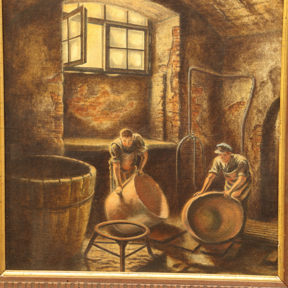 AW405: American WPA Illustration Painting Winemakers Oil on Canvas