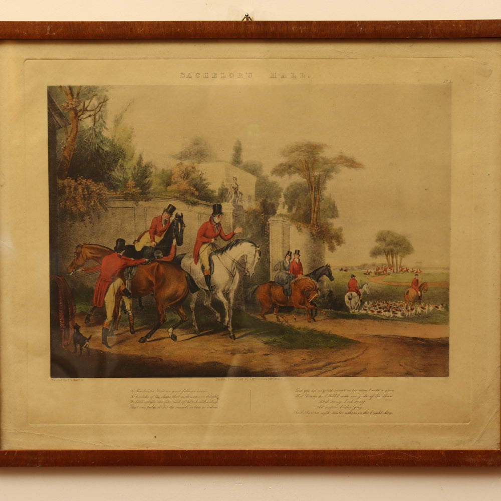 AW8-040: Turner Francis Calcraft "Bachelors Hall The Meet"  Hand Colored Lithograph Hunt Scene Circa 1835