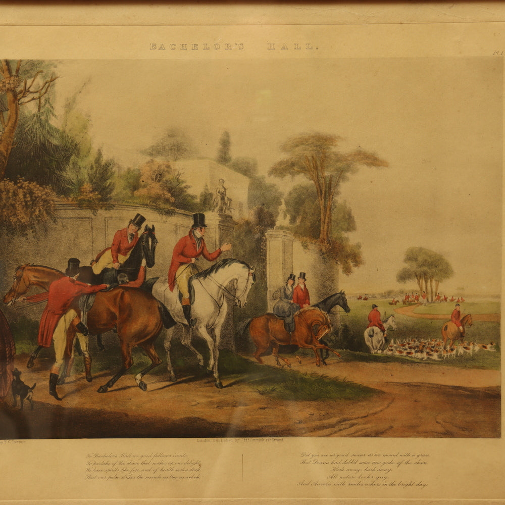 AW8-040: Turner Francis Calcraft "Bachelors Hall The Meet"  Hand Colored Lithograph Hunt Scene Circa 1835