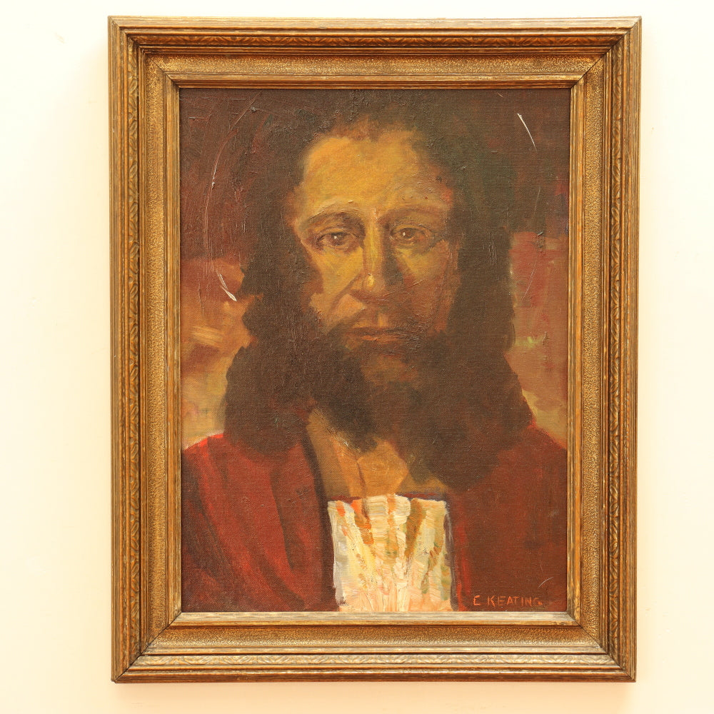 AW837: C. Keating Depiction of Christ Oil on Board Early 20th Century