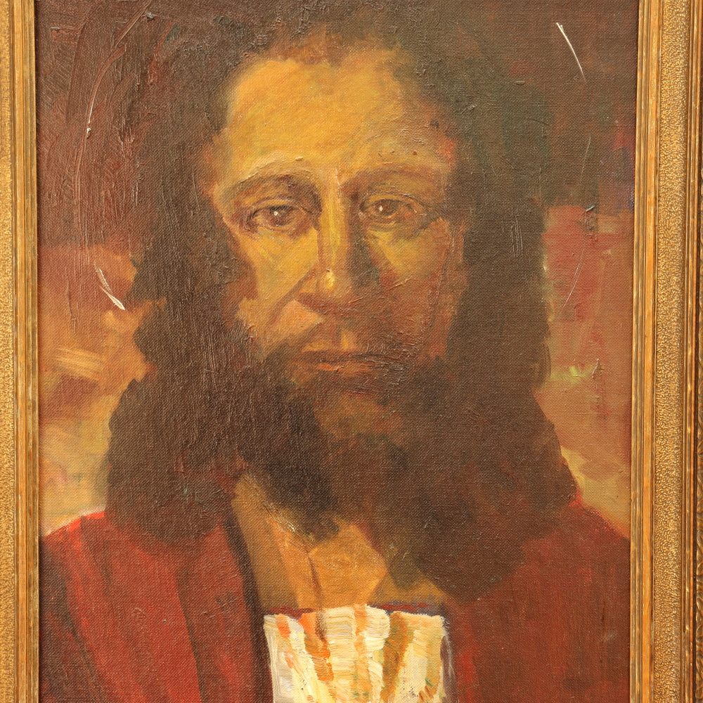 AW837: C. Keating Depiction of Christ Oil on Board Early 20th Century