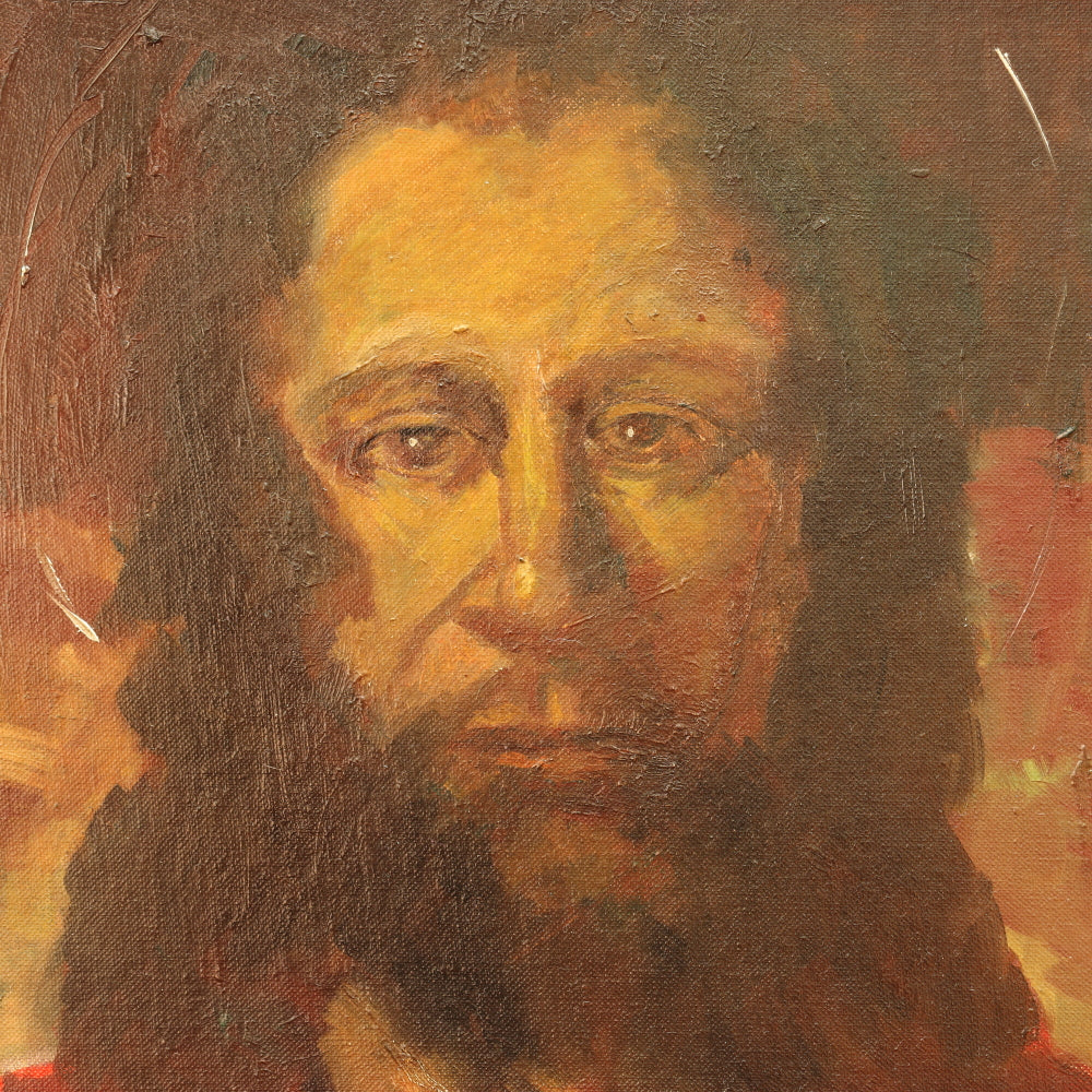 AW837: C. Keating Depiction of Christ Oil on Board Early 20th Century