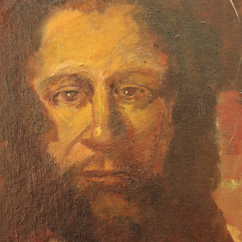 AW837: C. Keating Depiction of Christ Oil on Board Early 20th Century