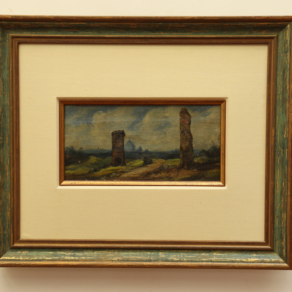 AW838: Italian School 19th Century Painting of Roman Ruins Oil on Canvas Painting