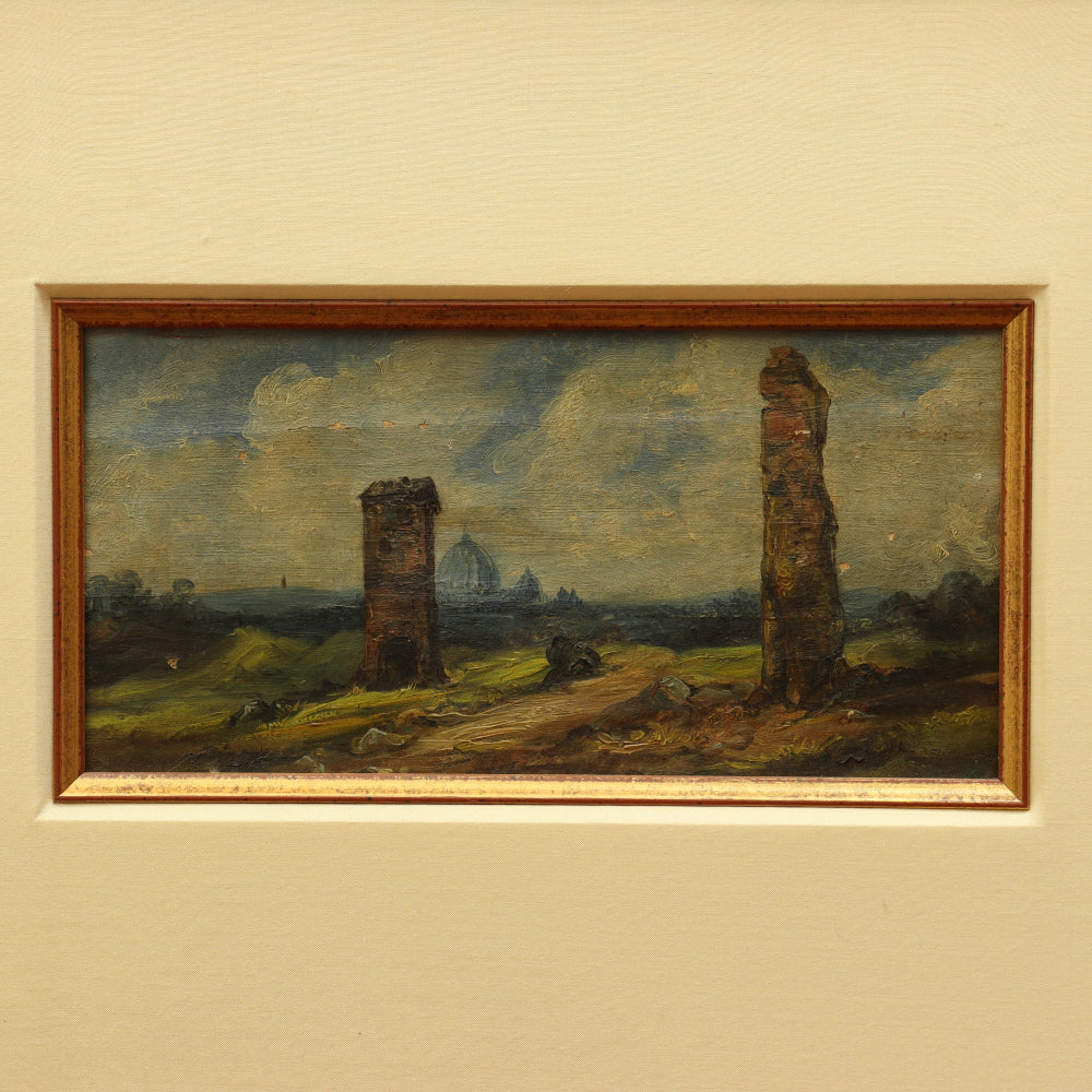 AW838: Italian School 19th Century Painting of Roman Ruins Oil on Canvas Painting