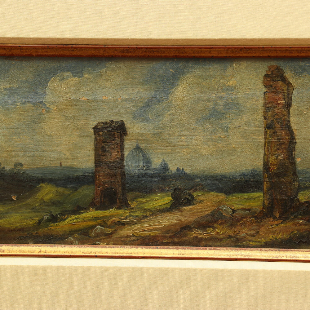 AW838: Italian School 19th Century Painting of Roman Ruins Oil on Canvas Painting