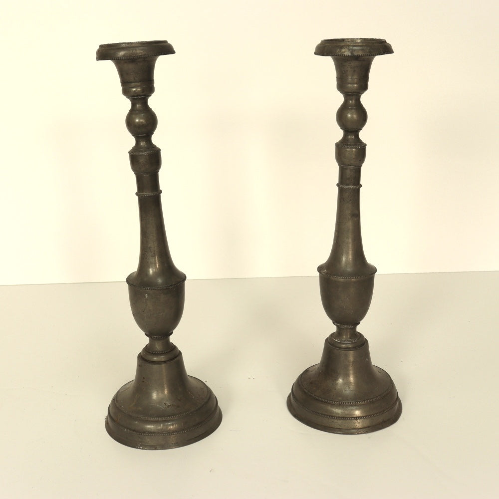 Circa 1720 Pair American Pewter Candlesticks | Work of Man