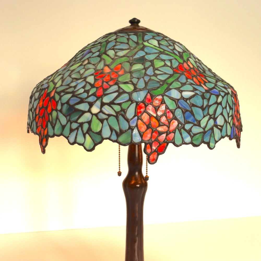 AL2-043: Antique Handel and Unique Art Glass Leaded Stained Glass Lamp Early 20th Century