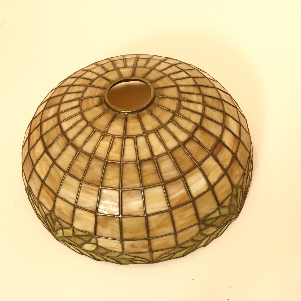 AL2-045: Antique Handel & Duffner & Kimberly Arts & Crafts Bronze Leaded Glass Shade Lamp