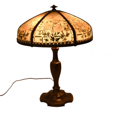 Early 20th Century Lamp with Reverse Painted Ribbed Glass Shade | Work of Man