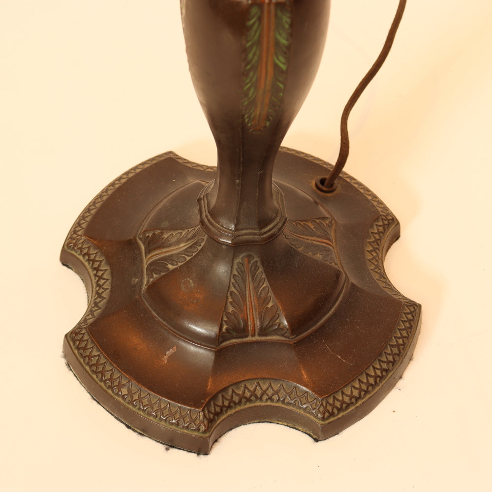 AL2-098: Antique Early 20th Century Art Nouveau Lamp with Reverse Painted Ribbed Glass Shade