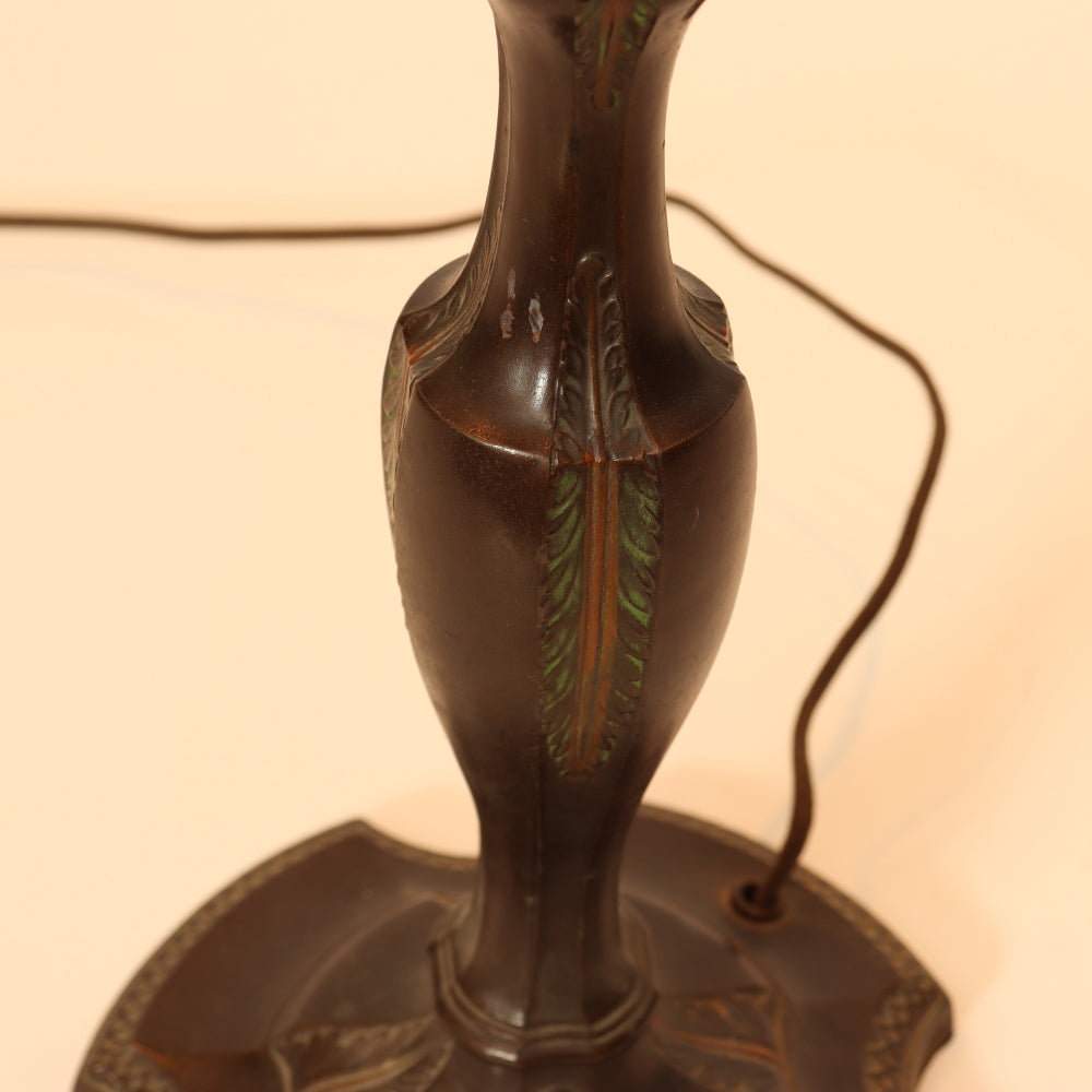 AL2-098: Antique Early 20th Century Art Nouveau Lamp with Reverse Painted Ribbed Glass Shade