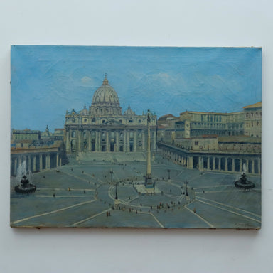 St. Peters Square Antique Early 20th Century Oil on Canvas Painting | Work of Man