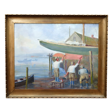 WPA "Painting the Hull" Oil Painting American School Circa 1930's | Work of Man