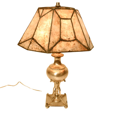 Antique Silverplate Lamp With Iron & Mica Shade | Work of Man