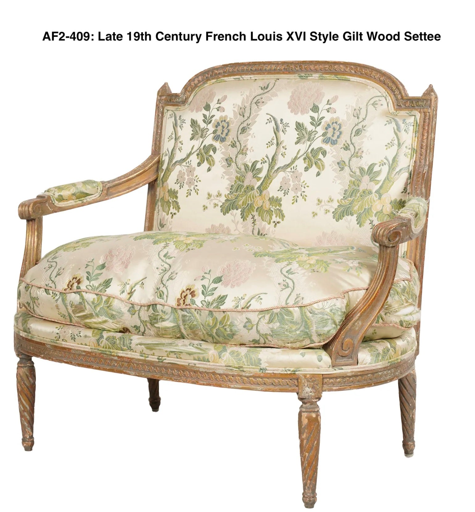 AF2-409: Antique Late 19th Century French Louis XVI Style Gilt Wood Settee