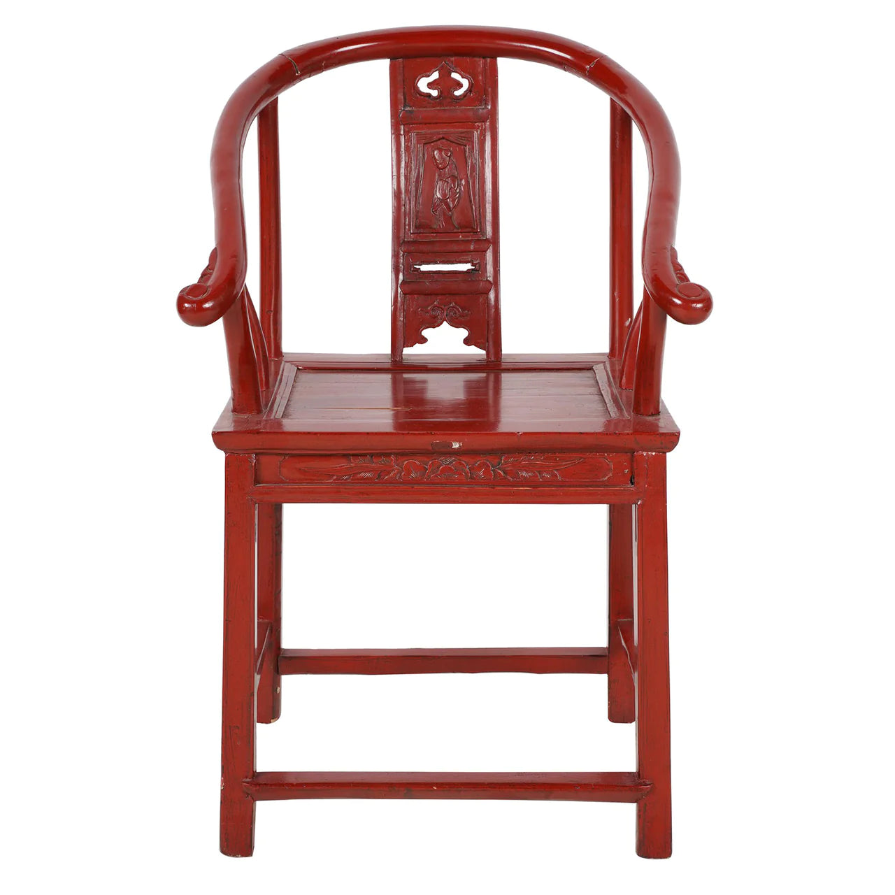 AF2-102: ANTIQUE EARLY 20TH C ANTIQUE CHINESE RED PAINTED HORSESHOE ARMCHAIR