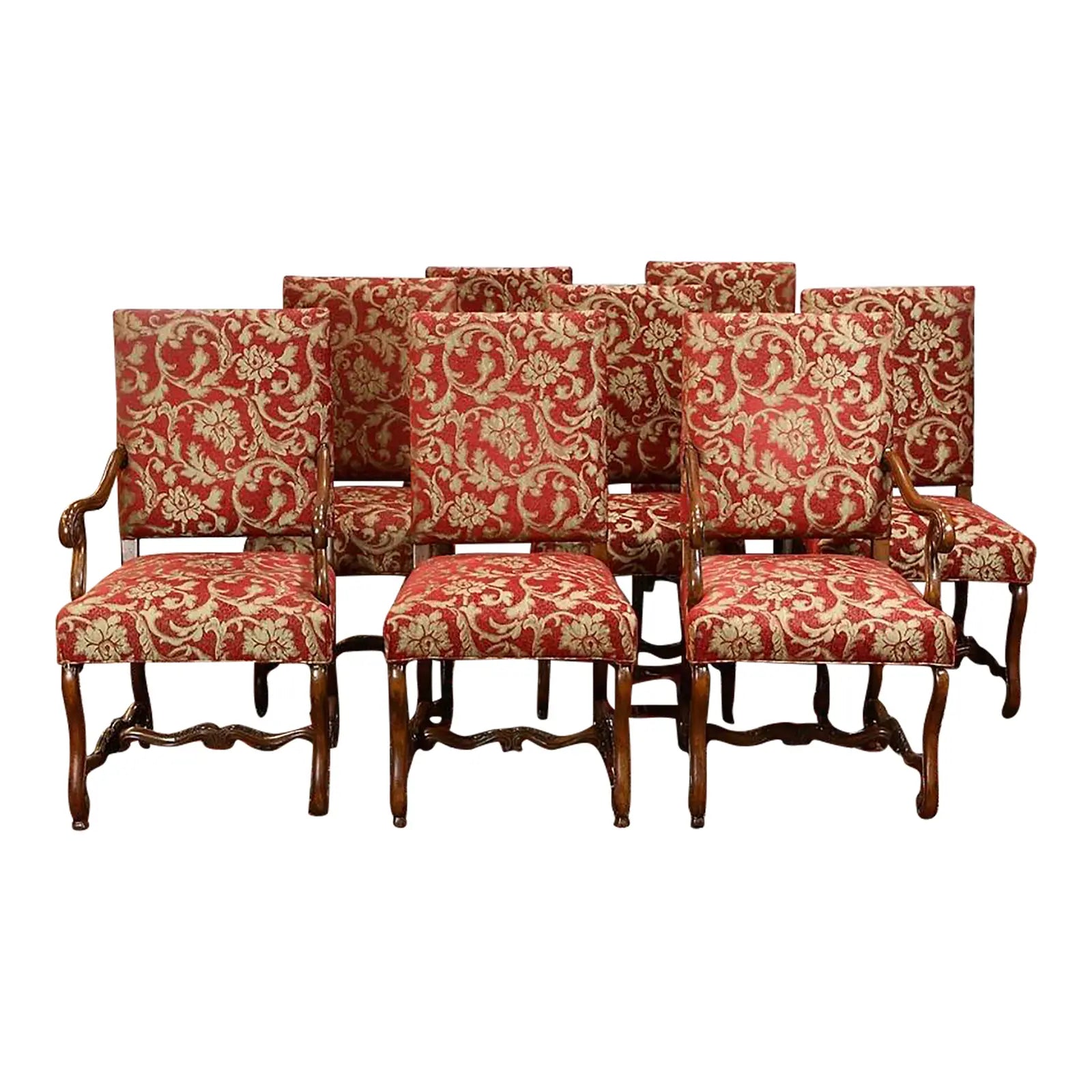 vintage-set-of-8-late-20th-century-louis-xiv-style-upholstered-dining-chairs | Work of Man