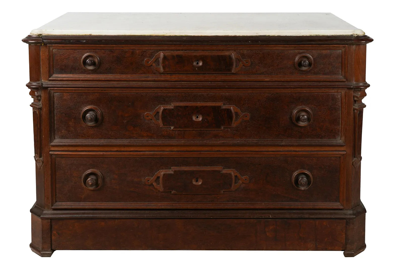 AF4-106: ANTIQUE AMERICAN LATE 19TH C VICTORIAN EASTLAKE MARBLE TOP CHEST OF DRAWERS