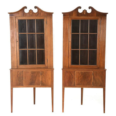 ANTIQUE AMERICAN FEDERAL INLAID MAHOGANY CORNER CABINETS | Work of Man
