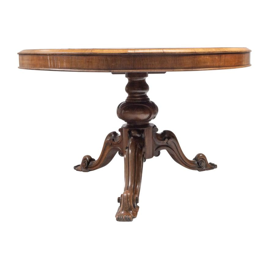 AF1-004:  ANTIQUE EARLY 19TH CENTURY ENGLISH WILLIAM IV ROUND PEDESTAL TABLE W/ MARQUETRY INLAY