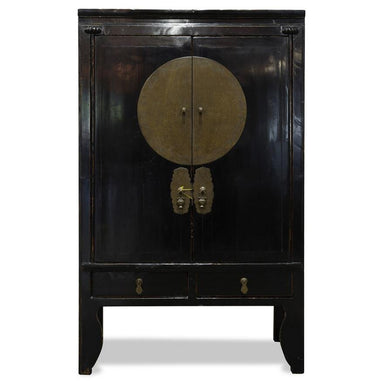 ANTIQUE BLACK LACQUER CHINESE COFFER CABINET | Work of Man
