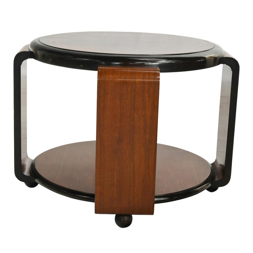 AF1-022:  VINTAGE CIRCA 1930'S FRENCH ART DECO WALNUT TWO TIER CIRCULAR SIDE TABLE