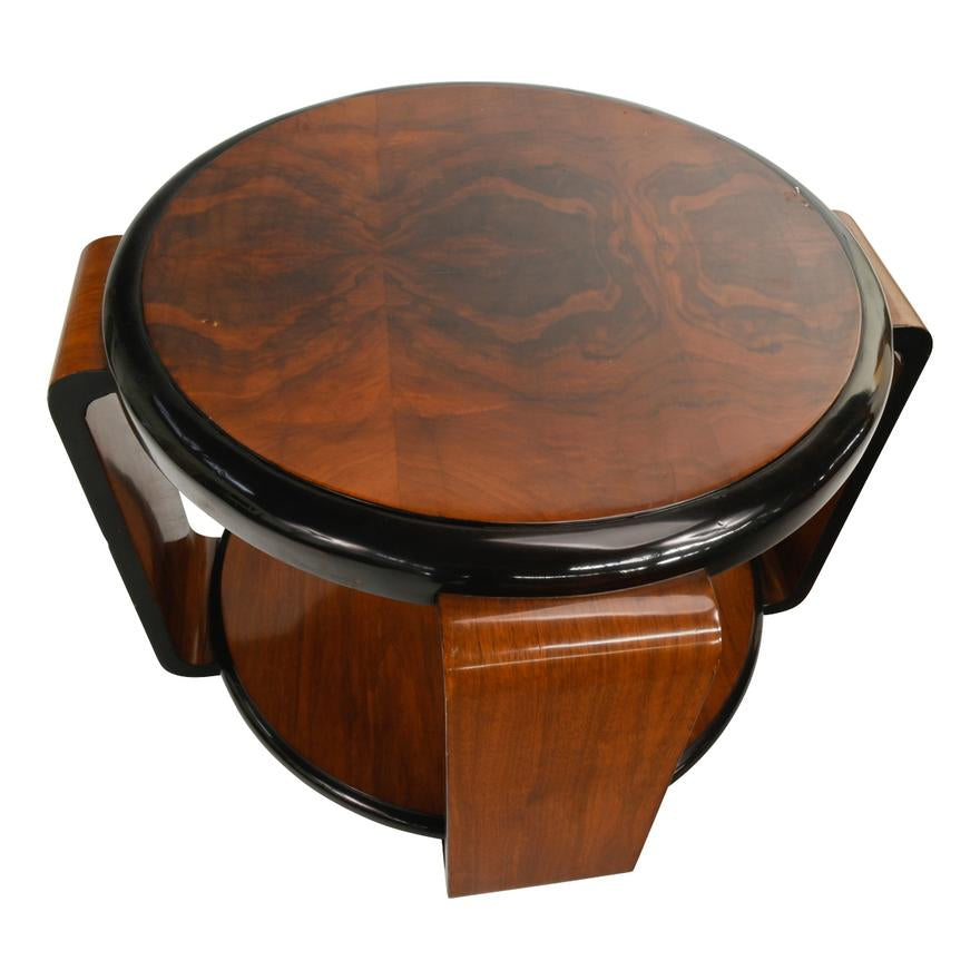 AF1-022:  VINTAGE CIRCA 1930'S FRENCH ART DECO WALNUT TWO TIER CIRCULAR SIDE TABLE