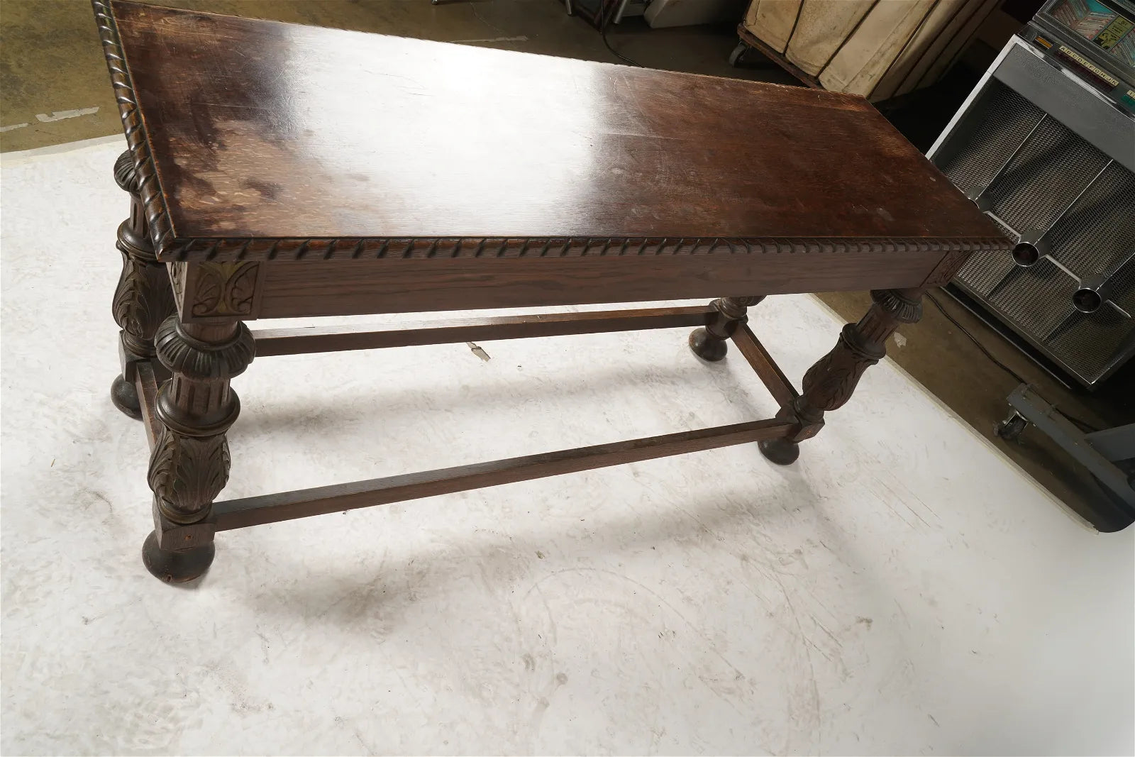 AF1-388: Antique Early 20th Century Spanish Colonial Revival Carved Oak Polychrome Console Table