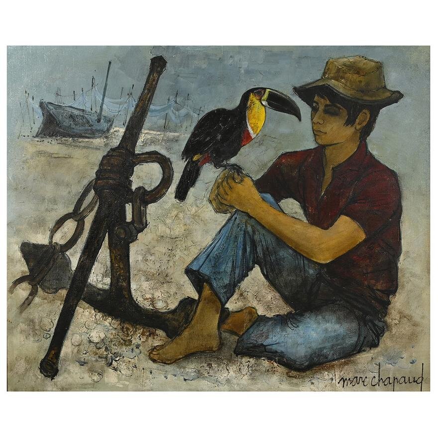 Marc Chapaud - Jeune Pesheur Et Tucan - Oil on Canvas Painting | Work of Man