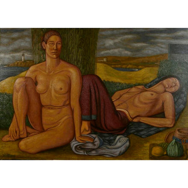 Norbert Schlaus - Nude Portraits in a Coastal Landscape - Oil on Canvas Painting | Work of Man