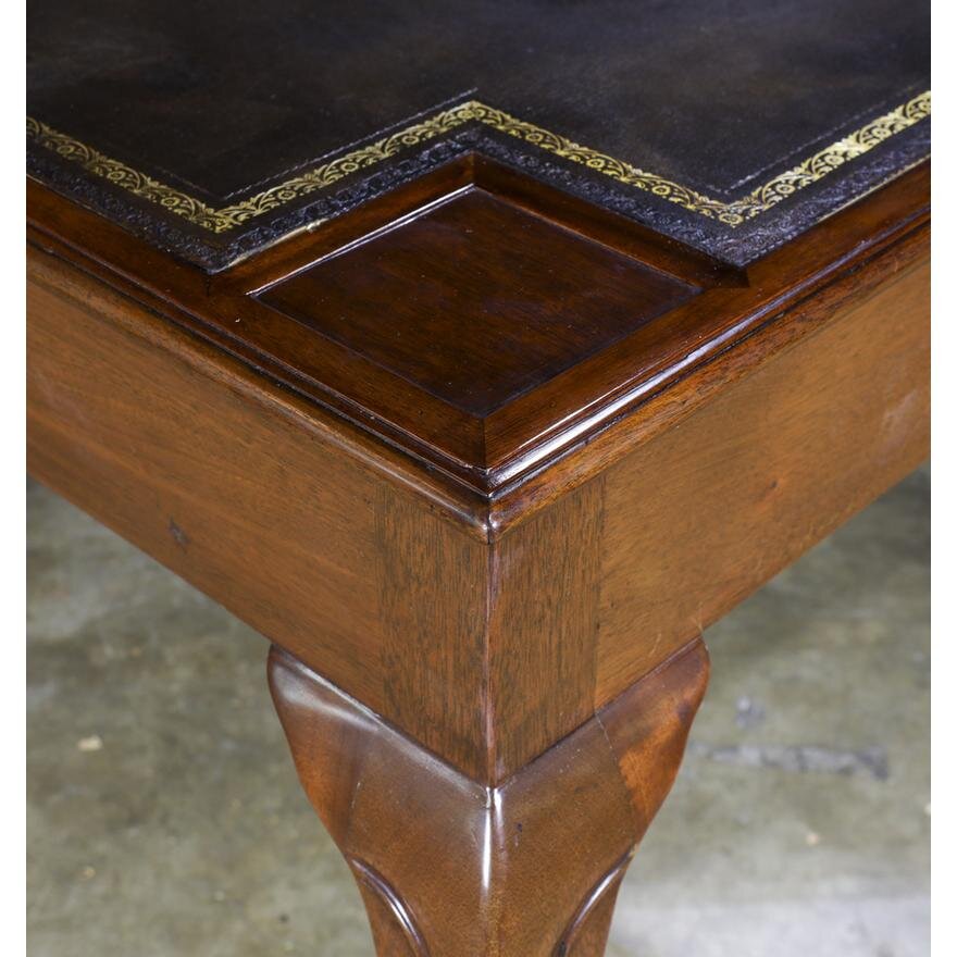 AF1-140: ANTIQUE LATE 19TH CENTURY ENGLISH GEORGIAN LEATHER TOP WALNUT GAMES TABLE