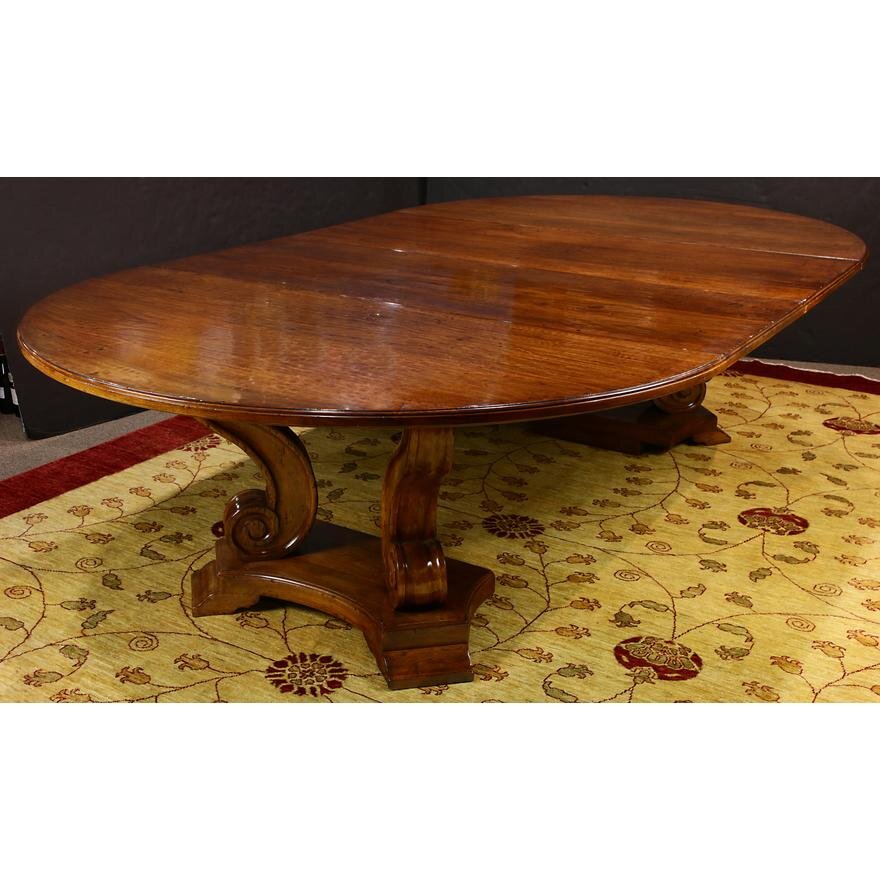 AF1-239: ANTIQUE LATE 20TH C FRENCH PROVINCIAL MAHOGANY BANQUET TABLE HAVING AN OVAL TOP WITH TWO LEAVES