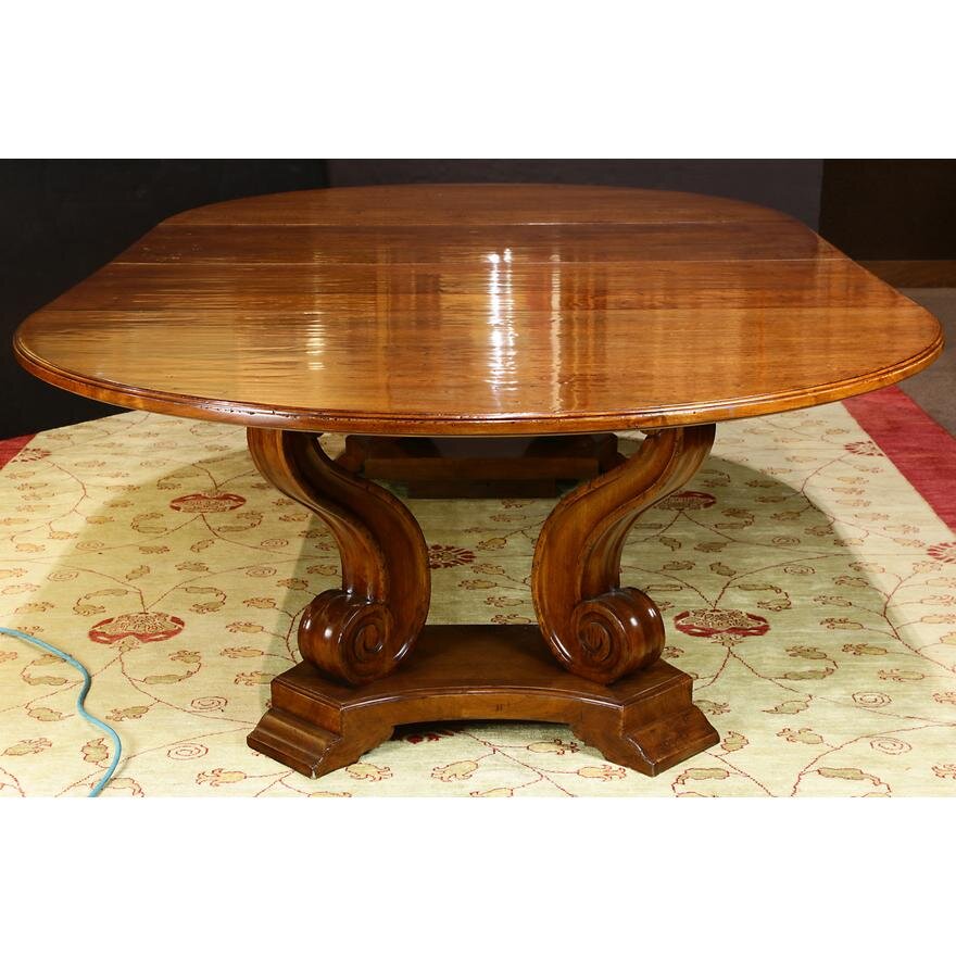 AF1-239: ANTIQUE LATE 20TH C FRENCH PROVINCIAL MAHOGANY BANQUET TABLE HAVING AN OVAL TOP WITH TWO LEAVES