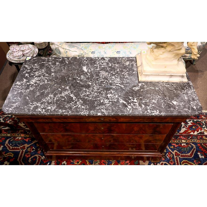 AF4-121: ANTIQUE EARLY 19TH CENTURY LOUIS PHILLIPE MAHOGANY MARBLE TOP CHEST