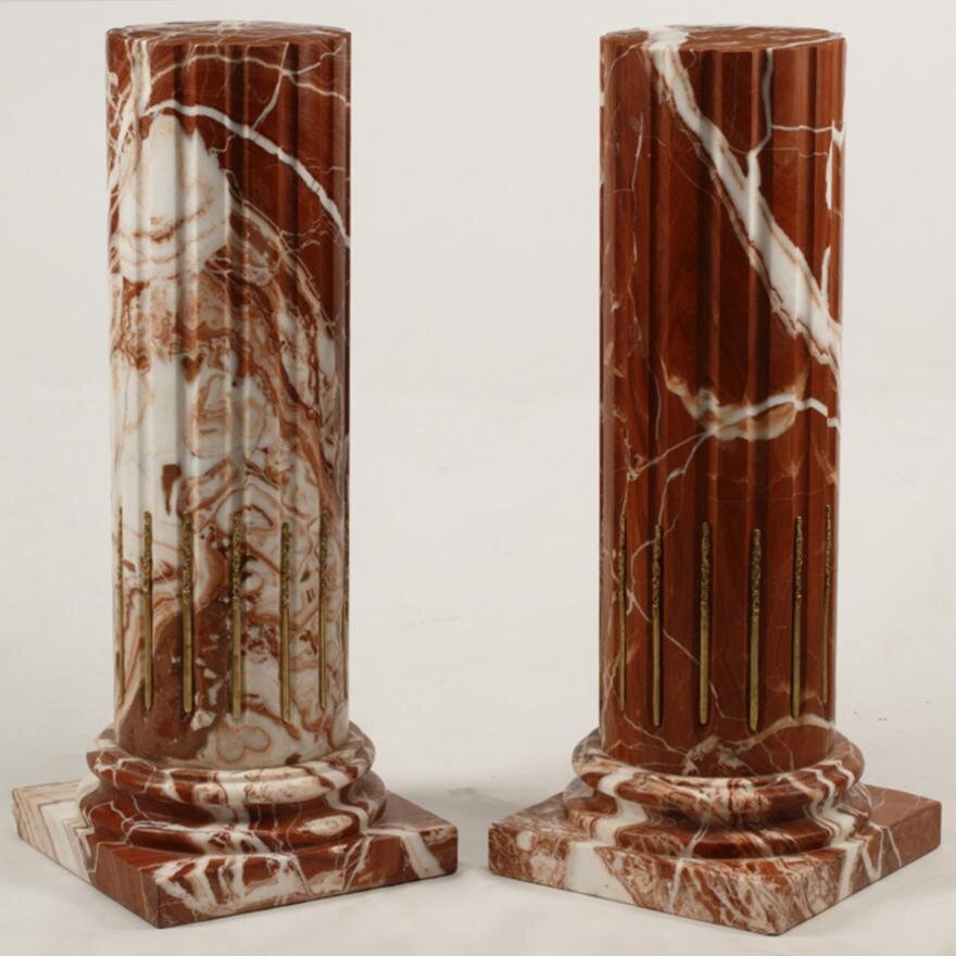 AF8-001: ANTIQUE PAIR OF LOUIS XVI STYLE ROUGE MARBLE PEDESTALS