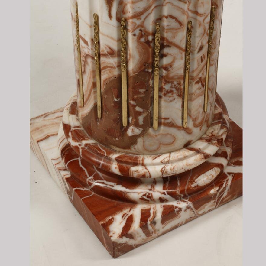 AF8-001: ANTIQUE PAIR OF LOUIS XVI STYLE ROUGE MARBLE PEDESTALS