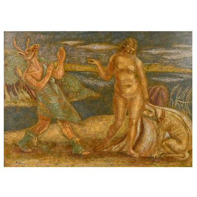 Norbert Schloss - The Ceryneian Hind With Nude Goddess - Oil on Canvas Painting | Work of Man