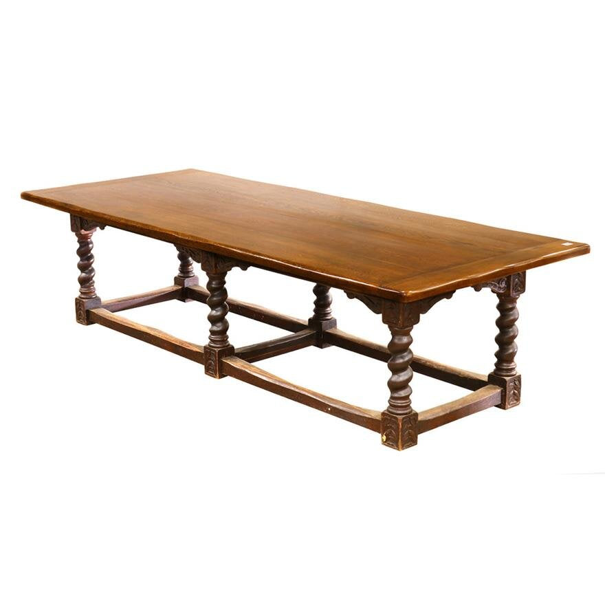 AF1-129: Antique Massive Early 20th C Spanish Colonial Wide Plank Oak Refectory Table from the Mission Inn, Riverside CA