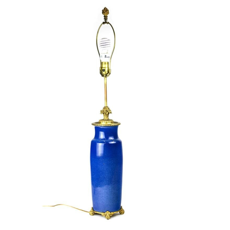 AL2-005: A FRENCH ORMOLU MOUNTED LAPIS COLOR TABLE LAMP CIRCA 1920