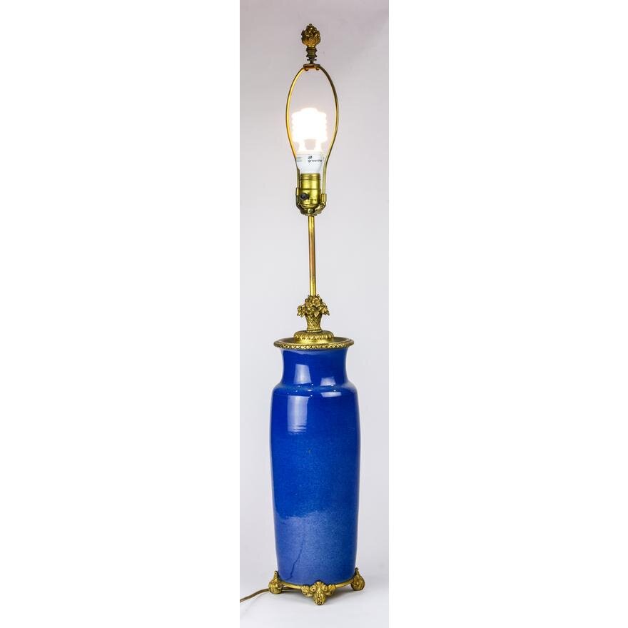 AL2-005: A FRENCH ORMOLU MOUNTED LAPIS COLOR TABLE LAMP CIRCA 1920