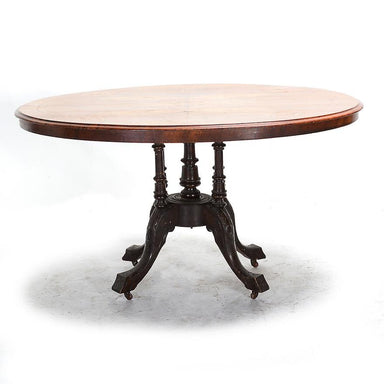 ANTIQUE VICTORIAN INLAID BURL VENEER TABLE | Work of Man