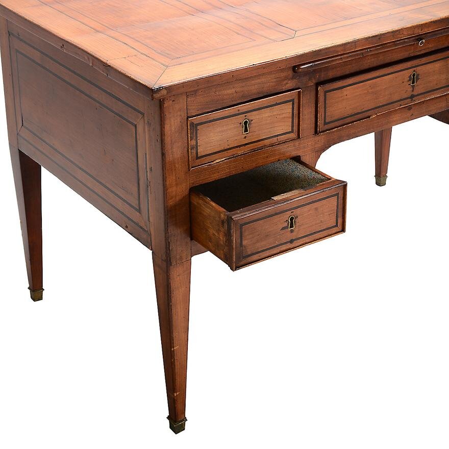 AF5-279: ANTIQUE LATE 18TH CENTURY FRENCH DIRECTOIRE FRUITWOOD INLAID FIVE DRAWER DESK