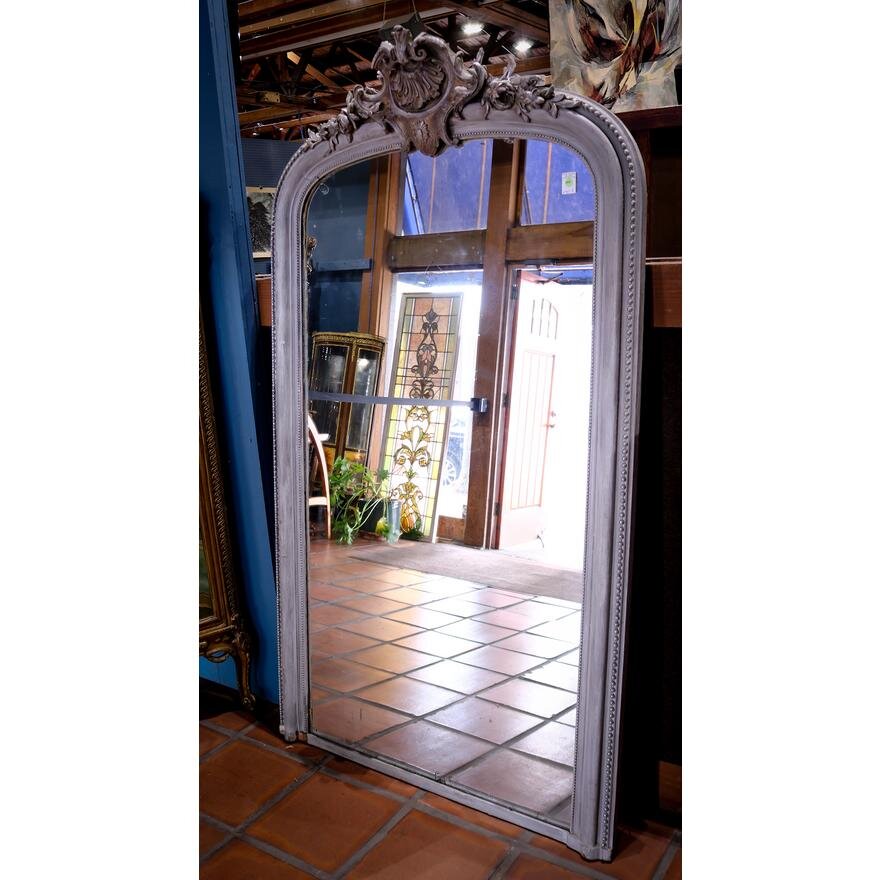 ANTIQUE FRENCH LOUIS XV GREY PAINTED PIER MIRROR | Work of Man