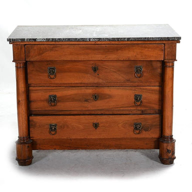 ANTIQUE FRENCH EMPIRE WALNUT CHEST WITH MARBLE TOP | Work of Man