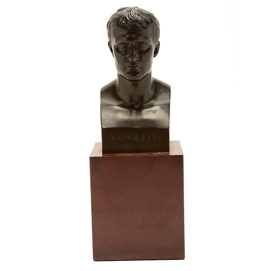 FRENCH COLLAS BRONZE BUST OF NAPOLEON ON RED MARBLE BASE, SIGNED CHAUVEL J. | Work of Man