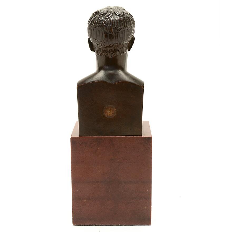AW11-006: FRENCH COLLAS BRONZE BUST OF NAPOLEON ON RED MARBLE BASE, SIGNED CHAUVEL J.